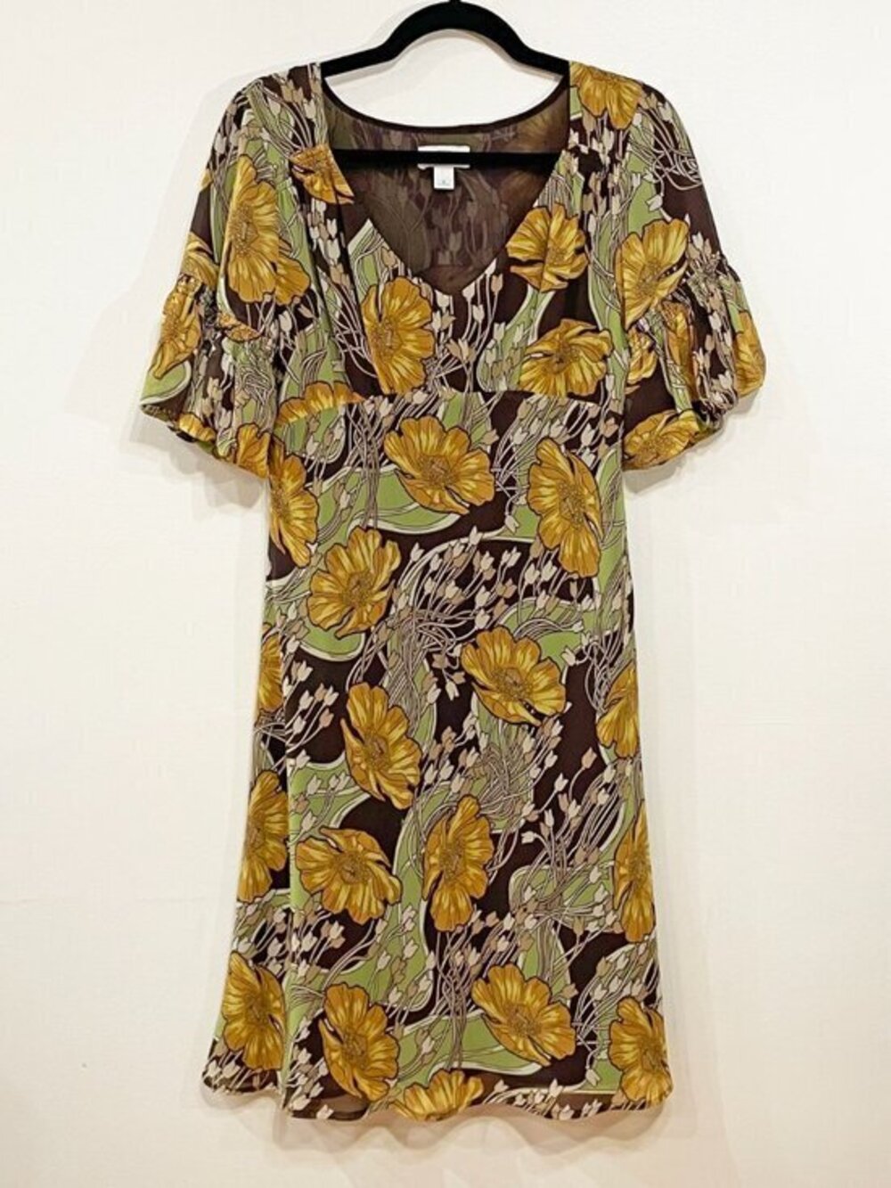 Vintage Y2K Loft Fall Floral Empire Waist Chiffon Dress 8, M
